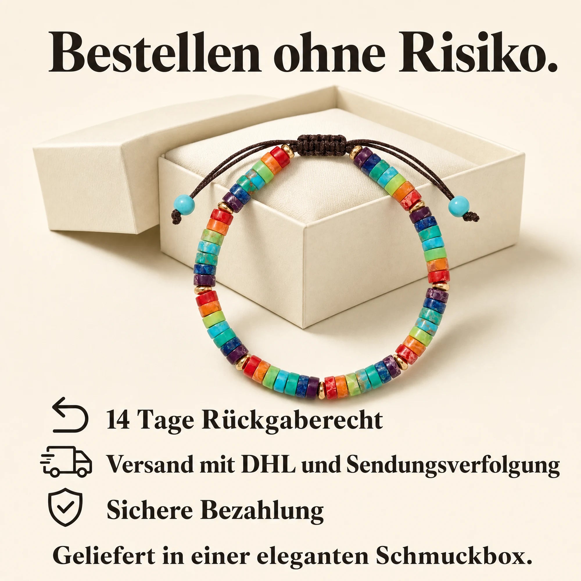 Chakren Armband: 14 Tage Rückgaberecht, DHL Versand, sichere Bezahlung