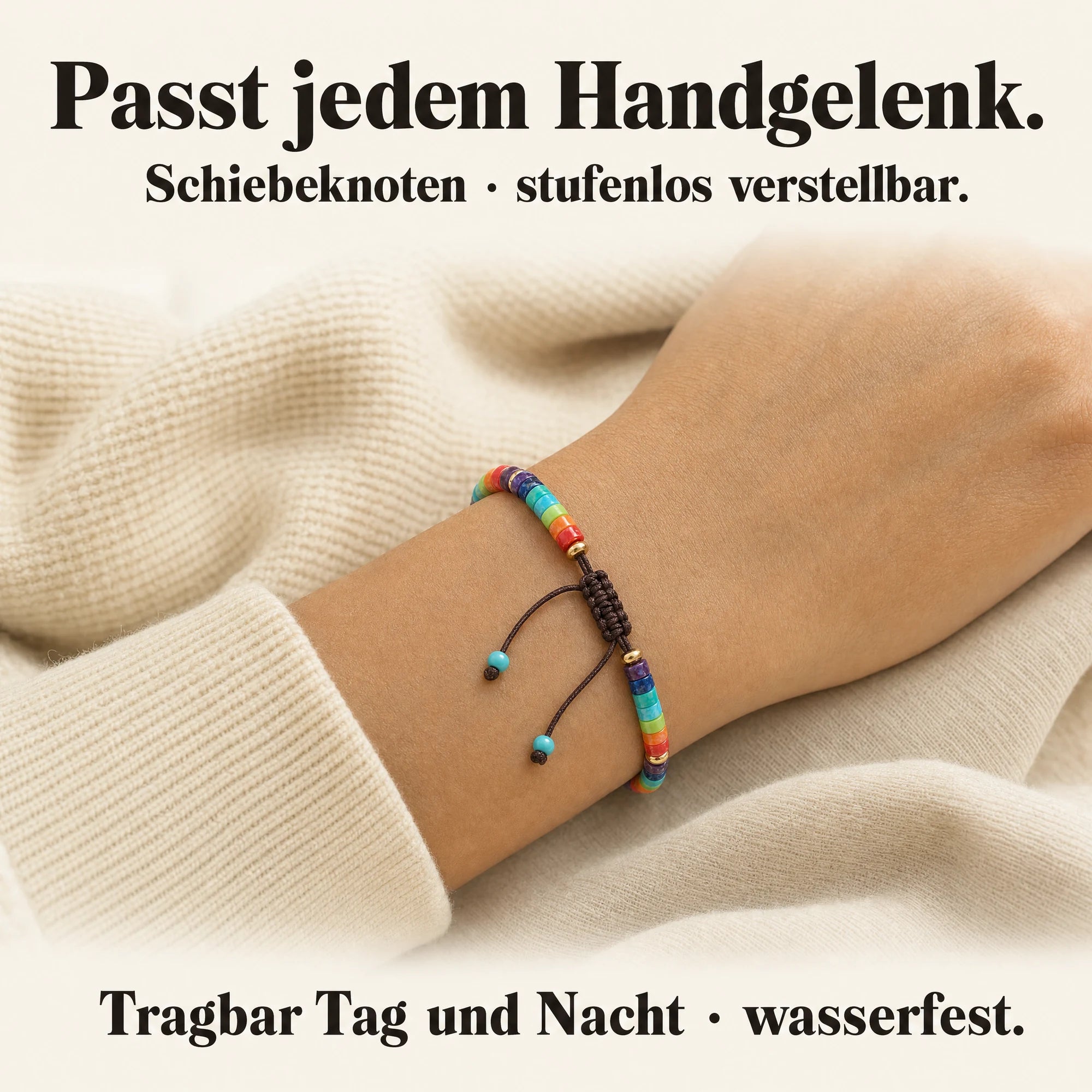 Chakren Armband: Schiebeknoten, stufenlos verstellbar
