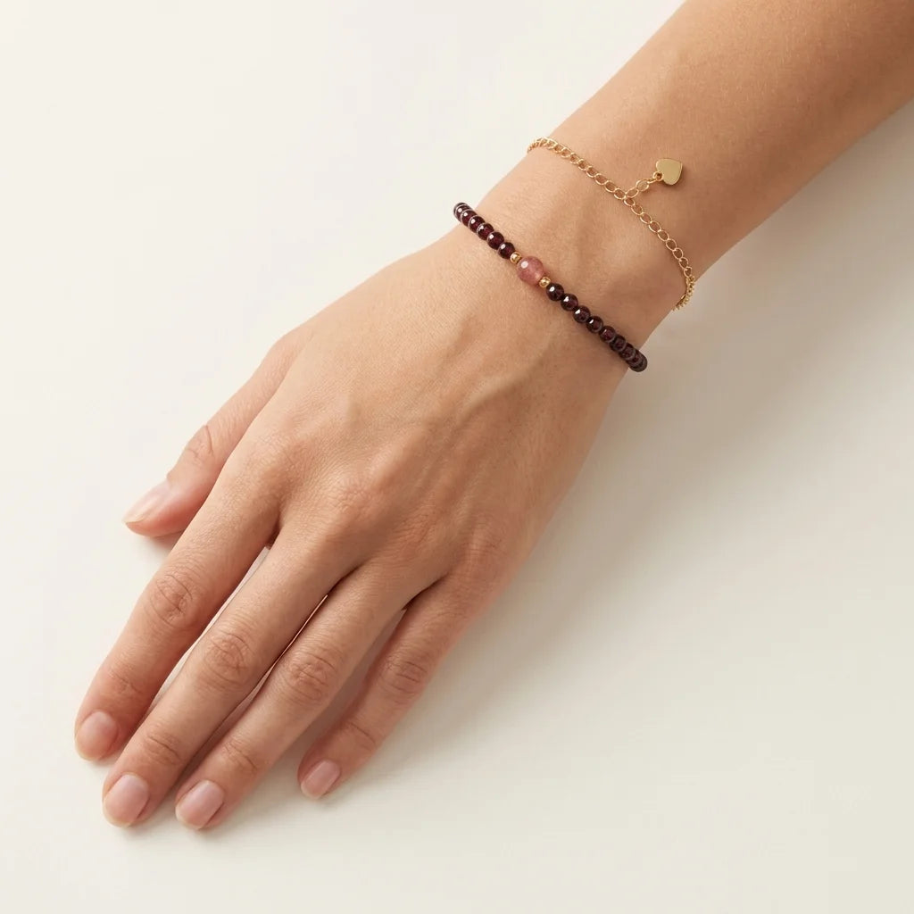 Granat & Erdbeerquarz Armband – getragen