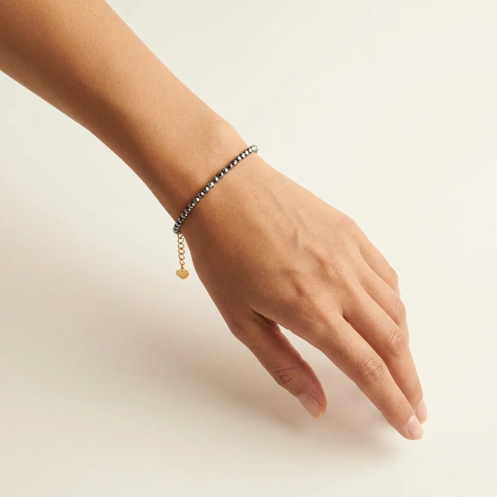 Naturstein Armband – Anthrazit – getragen