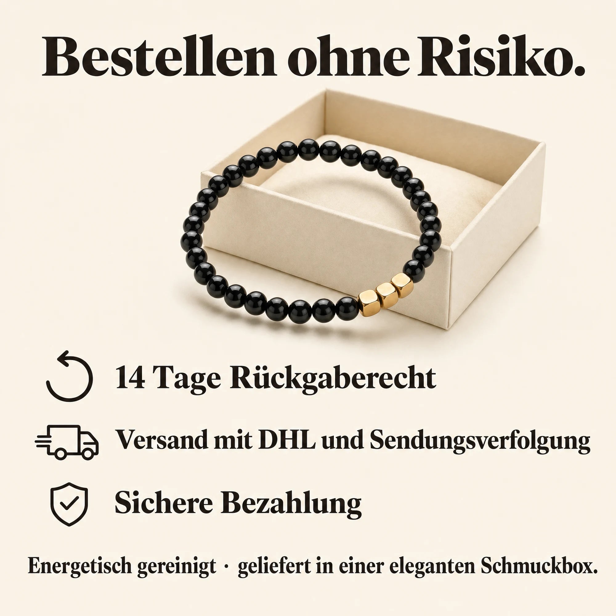 Obsidian Schutz-Armband: 14 Tage Rückgaberecht, DHL und sichere Bezahlung