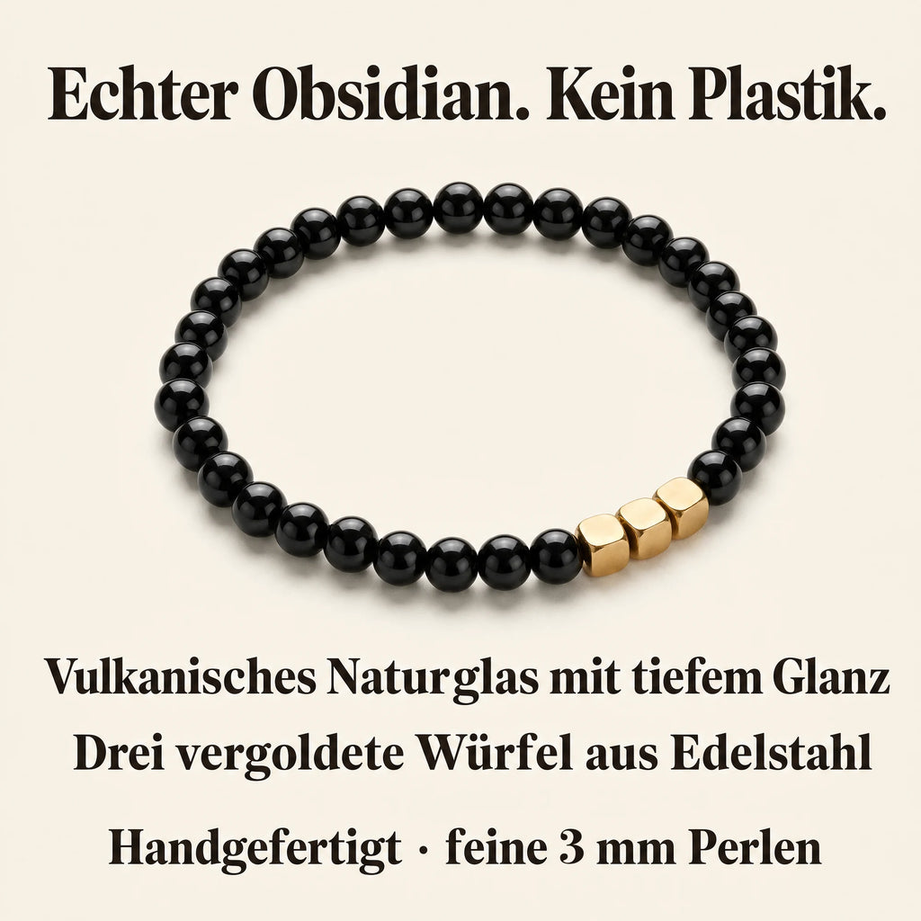 Obsidian Schutz-Armband Materialdetails: 3 mm Obsidian und vergoldete Würfel