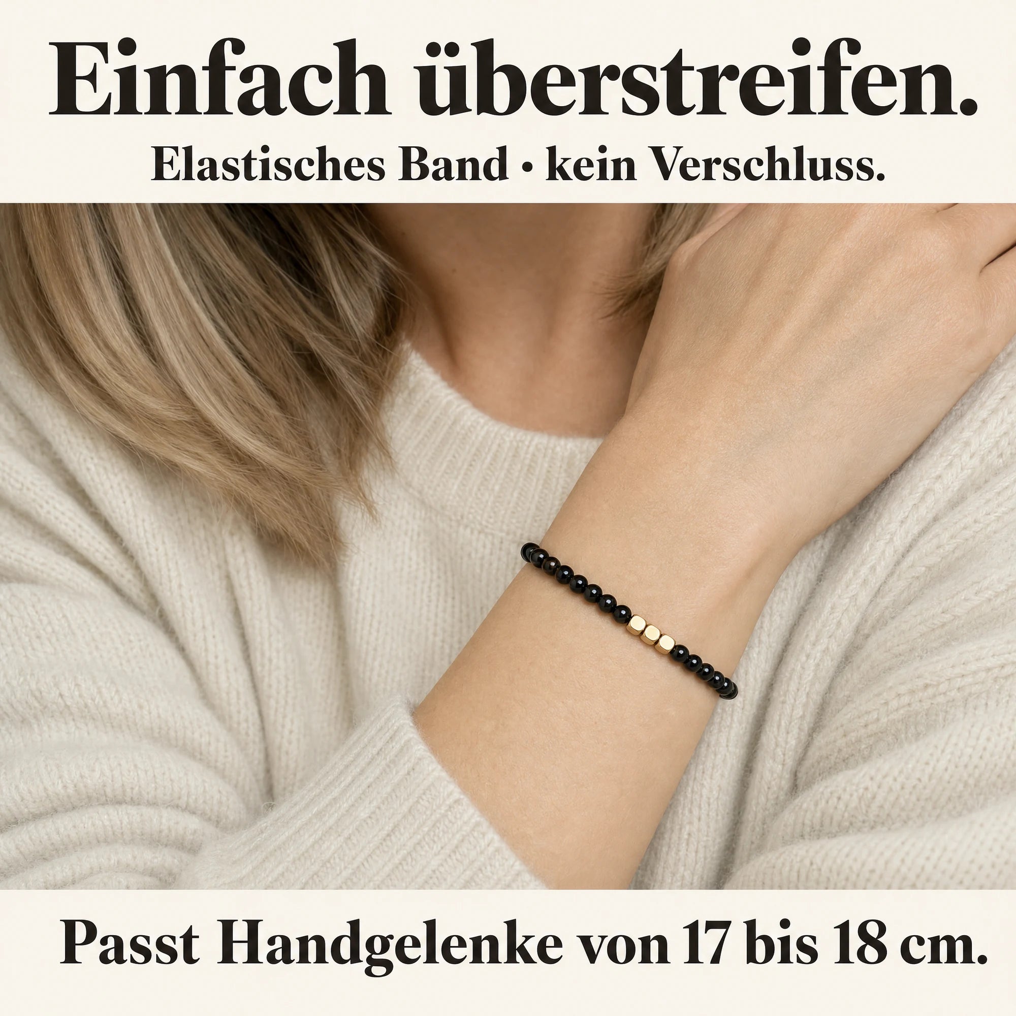 Obsidian Schutz-Armband am Handgelenk, elastisch und ohne Verschluss